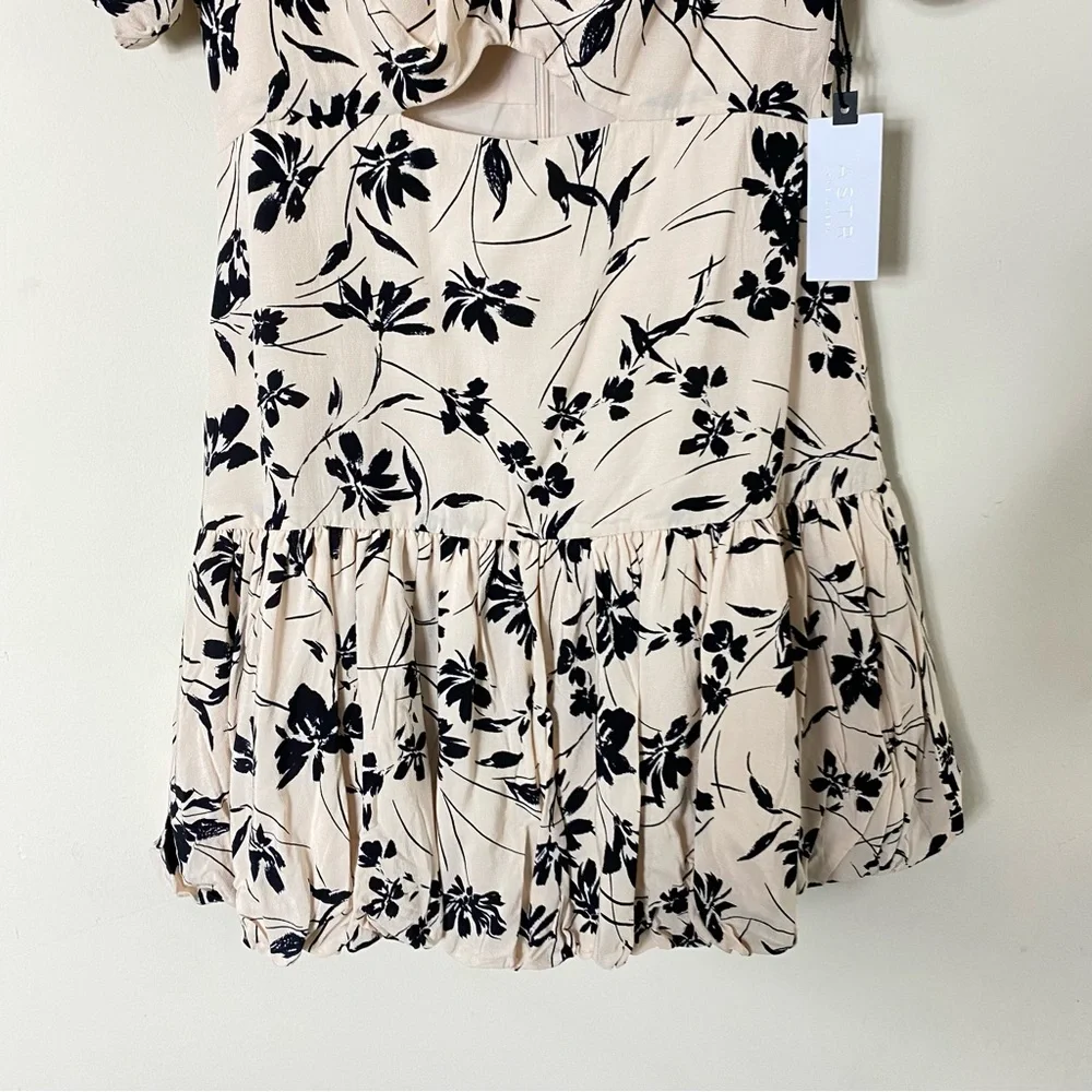 ASTR Siyah Floral Puff Sleeve Bubble Hem Dress Black Cream - S